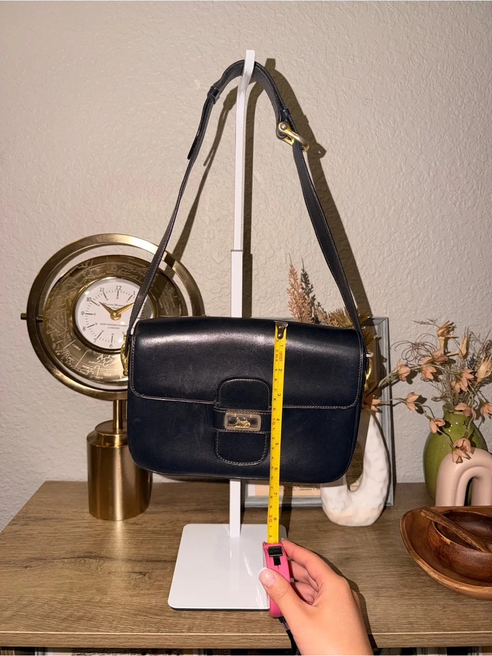 Vintage Black Leather Celine Shoulder Bag with Gold Hardware